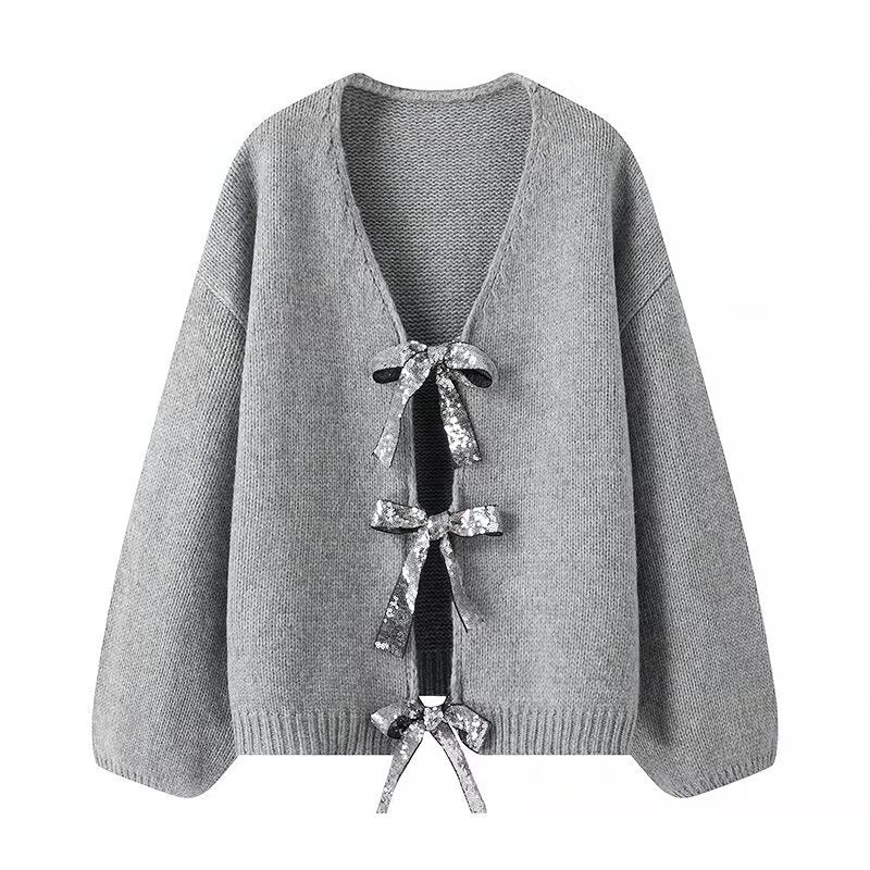 DAMEN PALLIETTEN-BOWKNOT PULLOVER