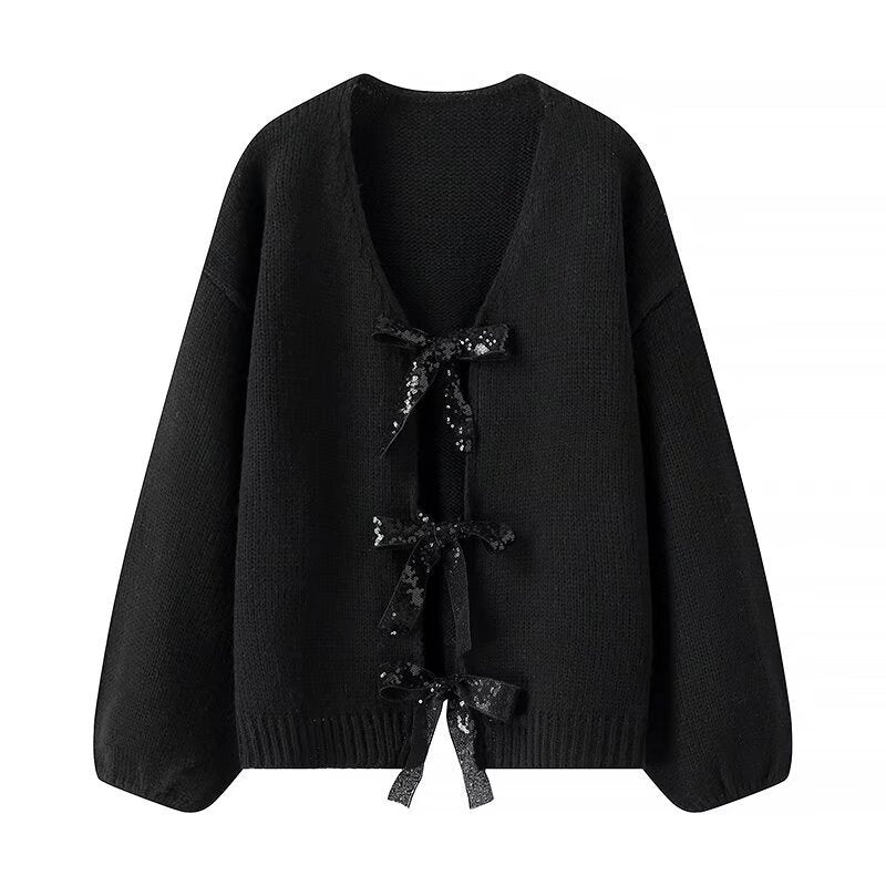 DAMEN PALLIETTEN-BOWKNOT PULLOVER